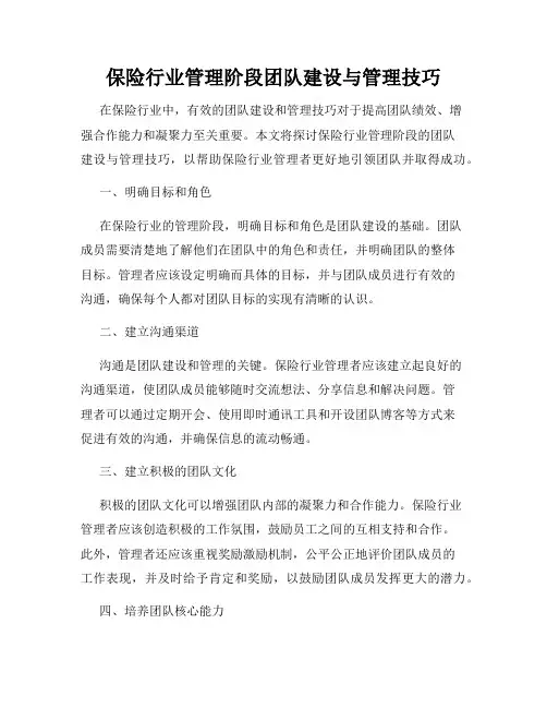 保险行业管理阶段团队建设与管理技巧