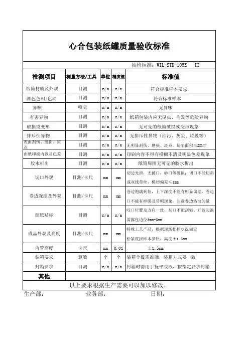 纸制品检验标准