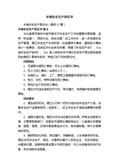 乡镇安全生产责任书