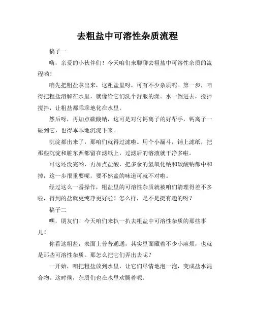 去粗盐中可溶性杂质流程
