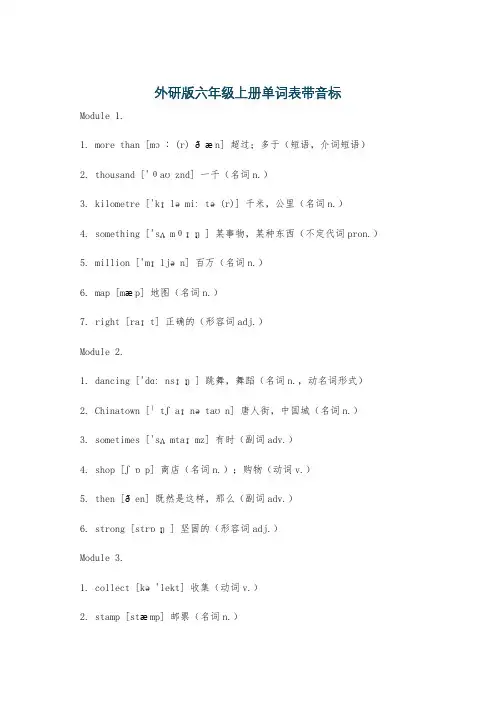 外研版六年级上册单词表带音标