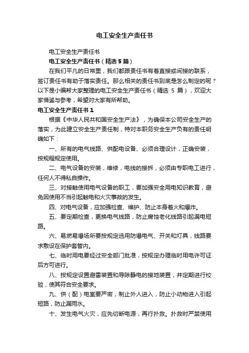 电工安全生产责任书（精选5篇）