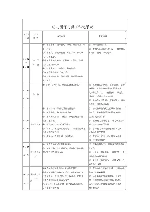 幼儿园保育员工作记录表