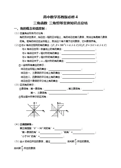 三角函数三角恒等变换知识点总结