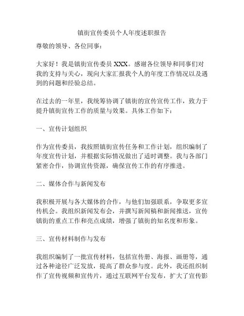 镇街宣传委员个人年度述职报告