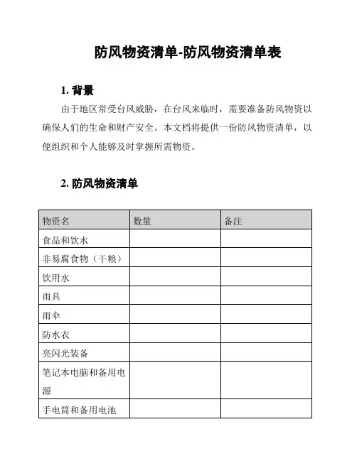 防风物资清单-防风物资清单表
