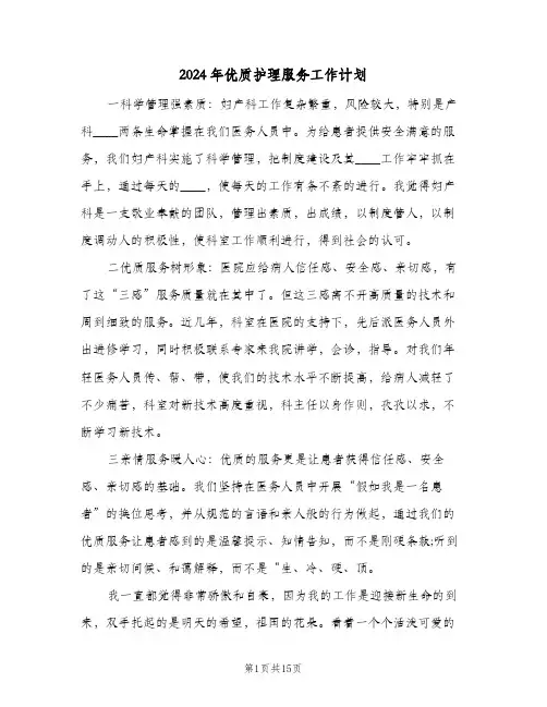 2024年优质护理服务工作计划（五篇）