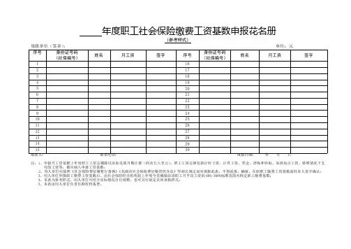 年度职工社会保险缴费工资基数申报花名册