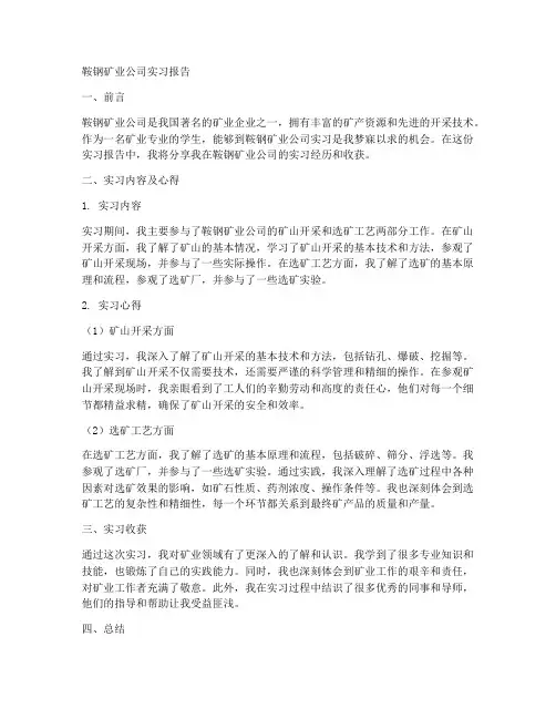 鞍钢矿业公司实习报告