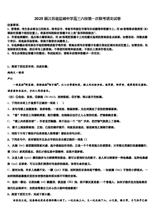 2025届江苏省盐城中学高三六校第一次联考语文试卷含解析