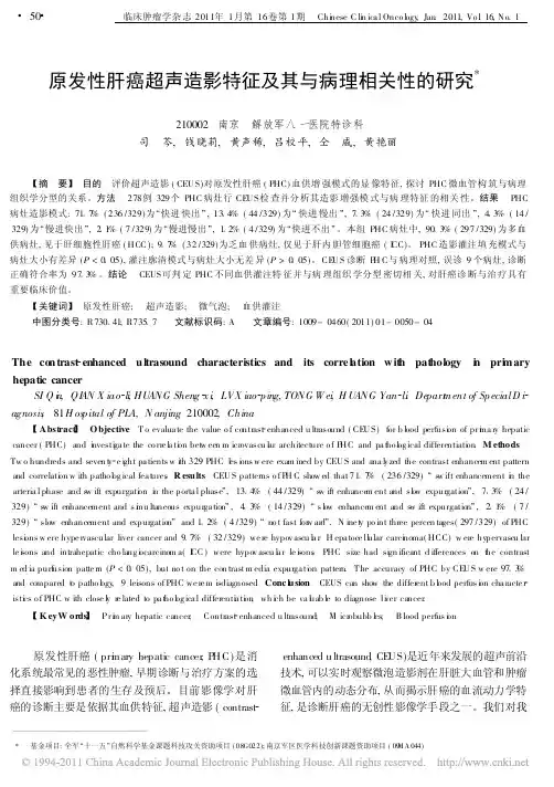 原发性肝癌超声造影特征及其与病理相关性的研究