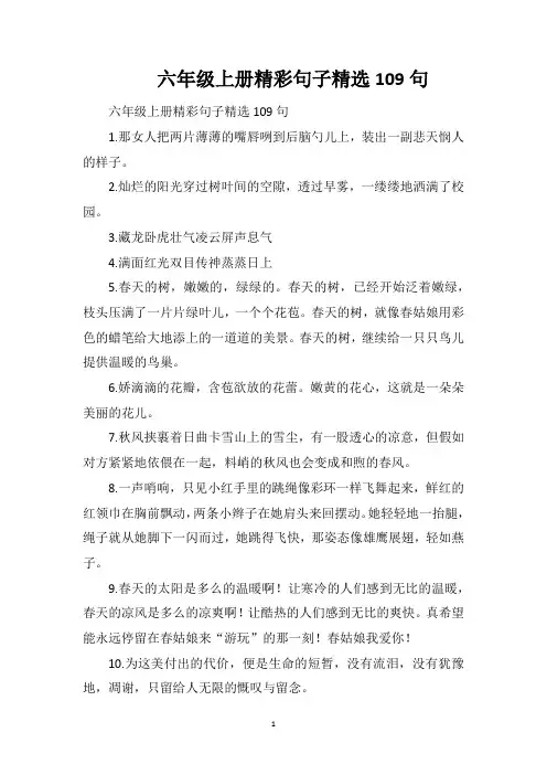 六年级上册精彩句子精选109句