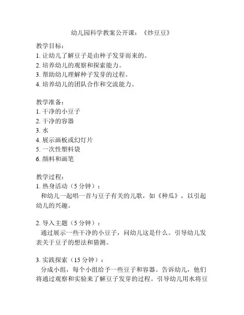幼儿园科学教案公开课：《炒豆豆》