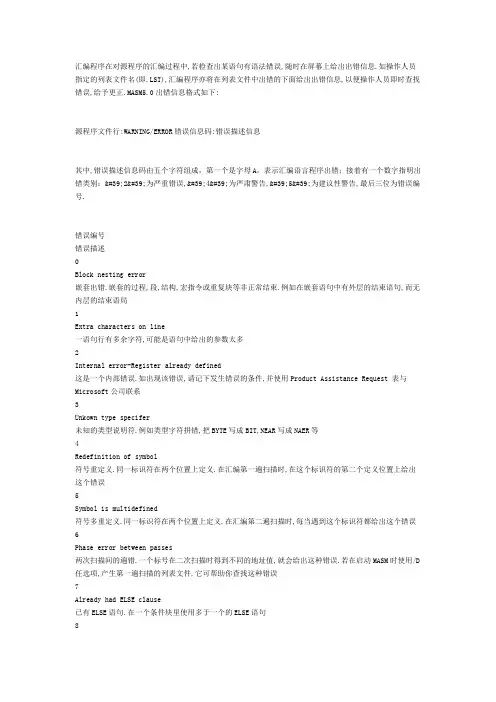 汇编语言常见错误信息解释_2