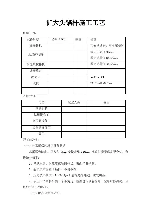 扩大头锚杆施工工艺