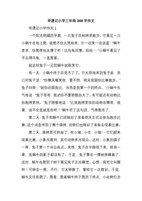 奇遇记小学三年级300字作文
