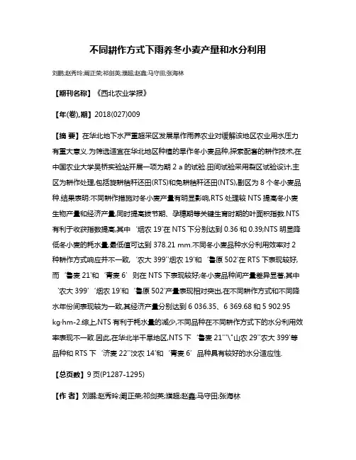 不同耕作方式下雨养冬小麦产量和水分利用