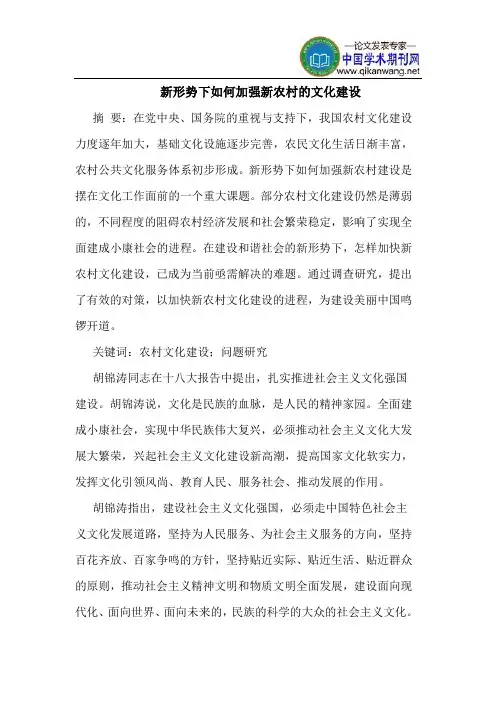 新形势下如何加强新农村的文化建设