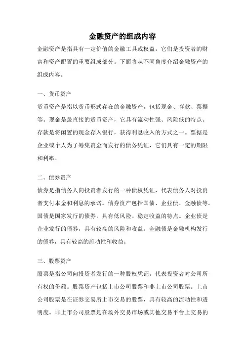 金融资产的组成内容