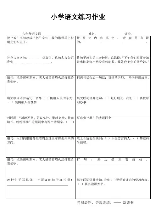 小学六年级语文提高训练VI (33)