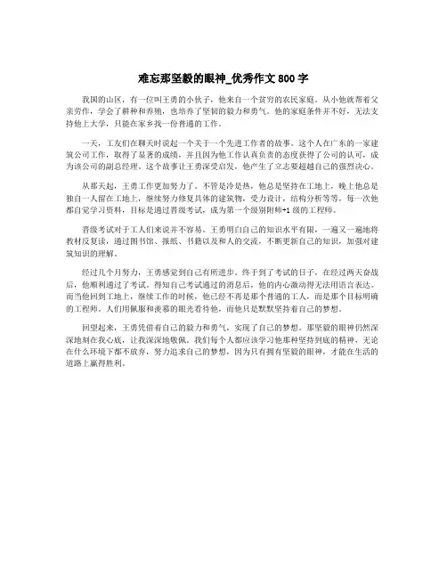 难忘那坚毅的眼神_优秀作文800字