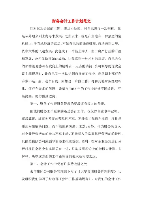 2020年财务会计工作计划范文