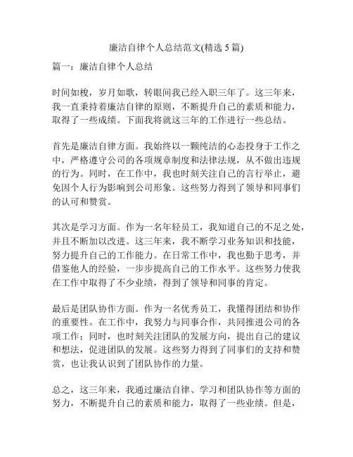 廉洁自律个人总结范文(精选5篇)
