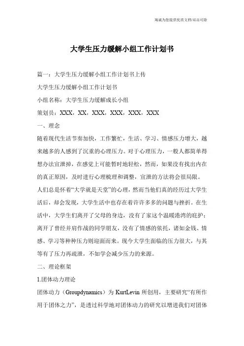 大学生压力缓解小组工作计划书