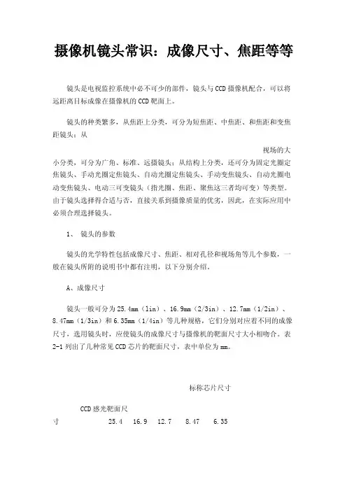 摄像机镜头常识：成像尺寸、焦距等等