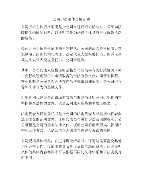 公司诉讼主体资格证明