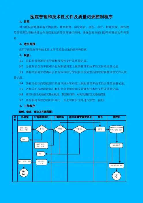 医院管理和技术性文件及质量记录控制程序