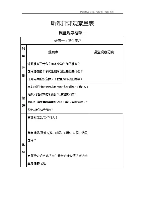 听课评课观察量表