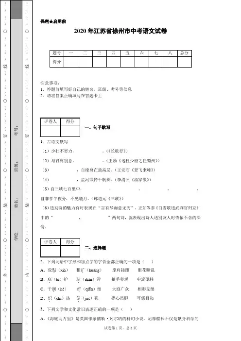 2020年江苏省徐州市中考语文试卷(含详细解析)