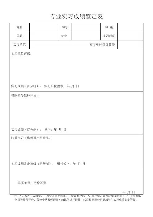 专业实习成绩鉴定表(模板)