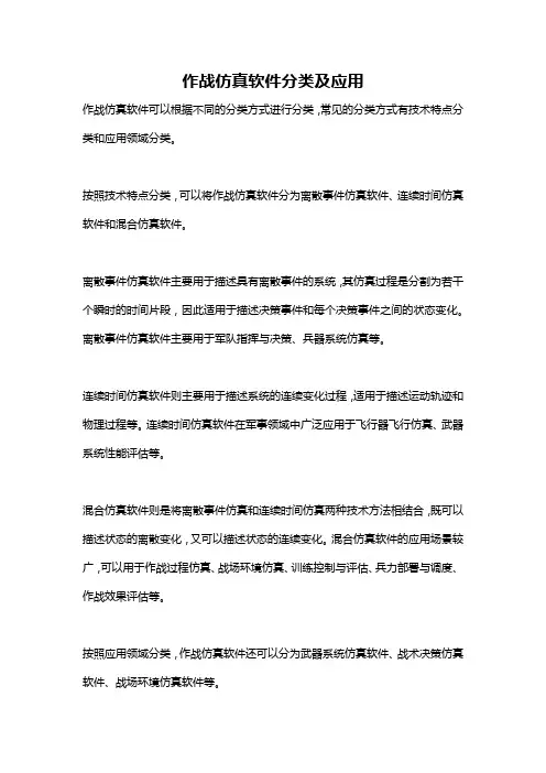 作战仿真软件分类及应用