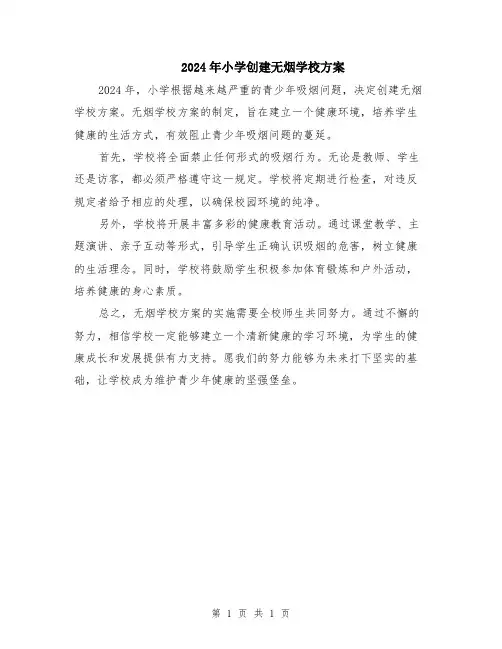 2024年小学创建无烟学校方案