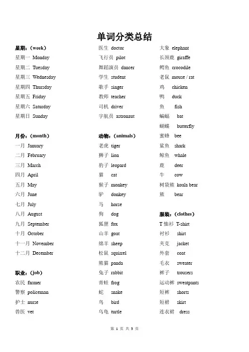 初一单词分类总结