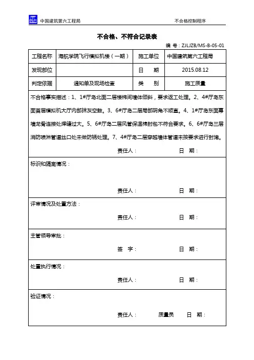 不合格、不符合记录表6