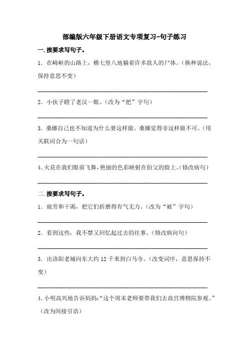 部编版六年级下册语文专项复习-句子练习