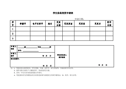 学生信息变更申请表
