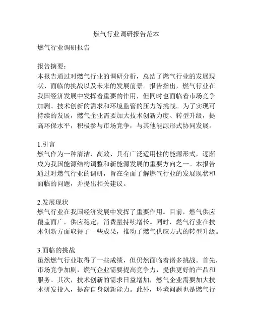 燃气行业调研报告范本