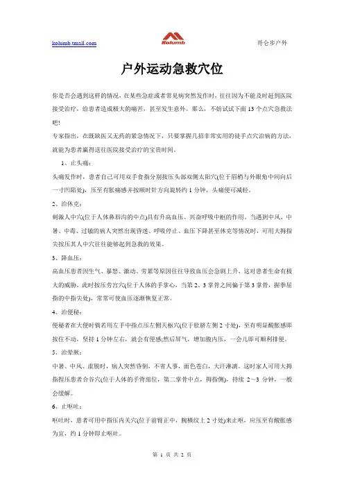 户外运动急救穴位
