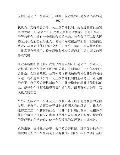 支持社会公平、公正及公开机制,促进整体社会发展心得体会500字