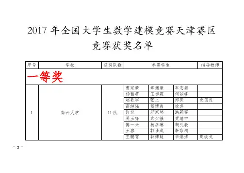 2017年全国大学生数学建模竞赛天津赛区