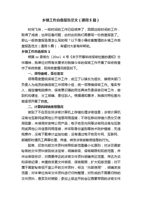 乡镇工作自查报告范文（通用5篇）