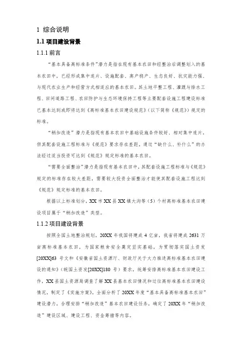 高标准基本农田建设项目规划设计报告及环境影响评价 精品