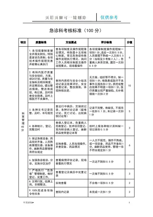 急诊科考核标准(内容清晰)