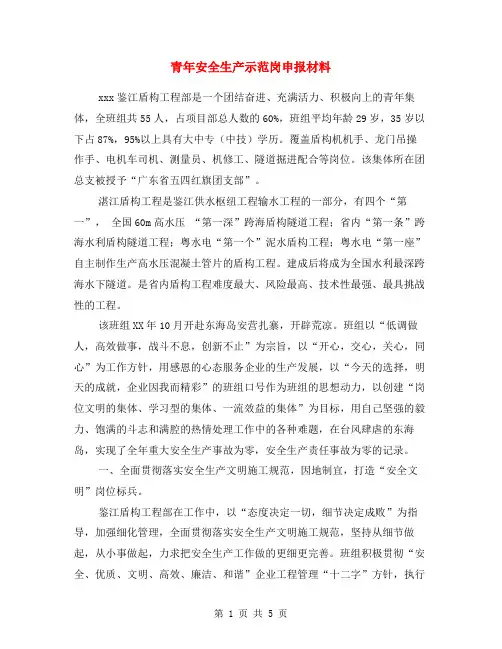 青年安全生产示范岗申报材料