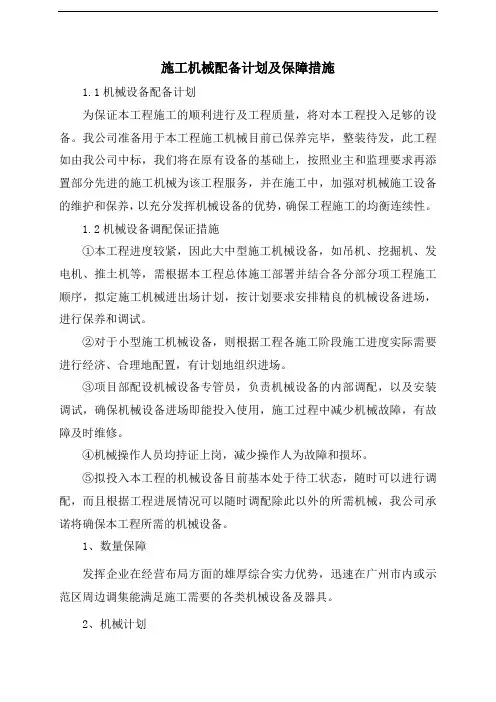 施工机械配备计划及保障措施