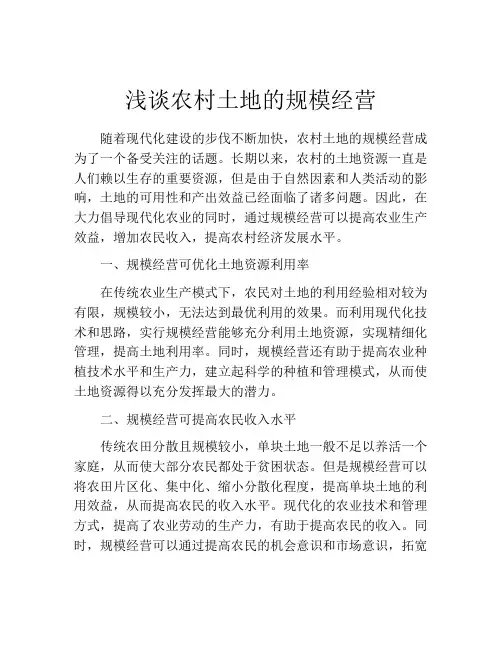 浅谈农村土地的规模经营